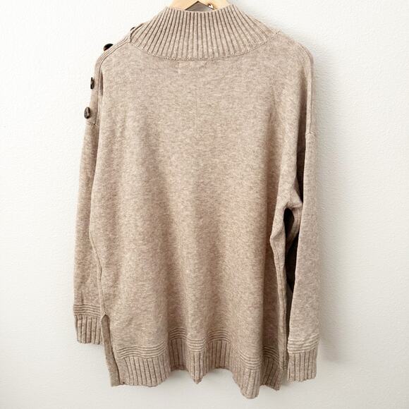 ANTHROPOLOGIE | Tan Oatmeal Mock Neck Margarita Tunic Sweater Long | Size XL - Picture 4 of 8